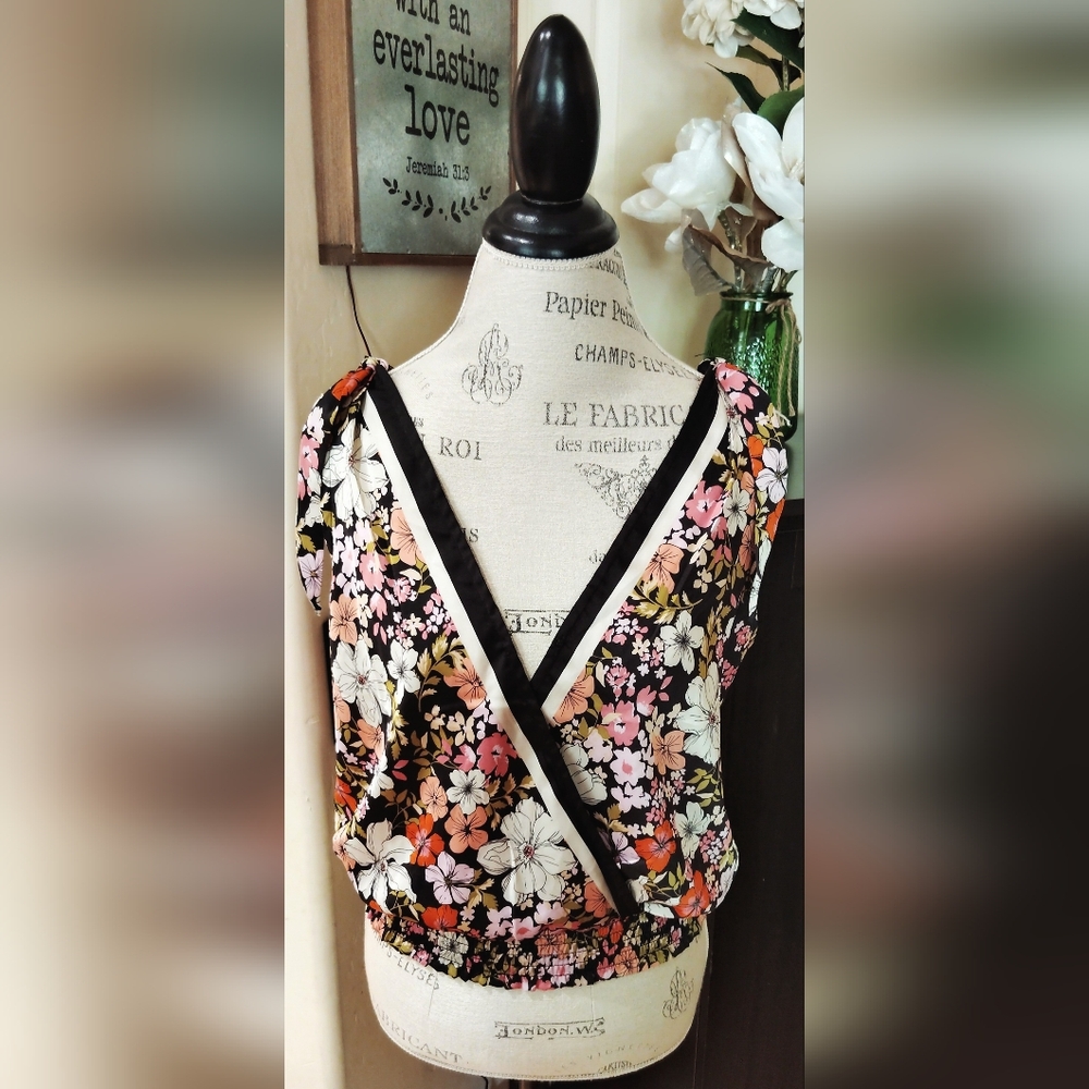 Joie Colorful Floral Wrap Blouse Sleeveless